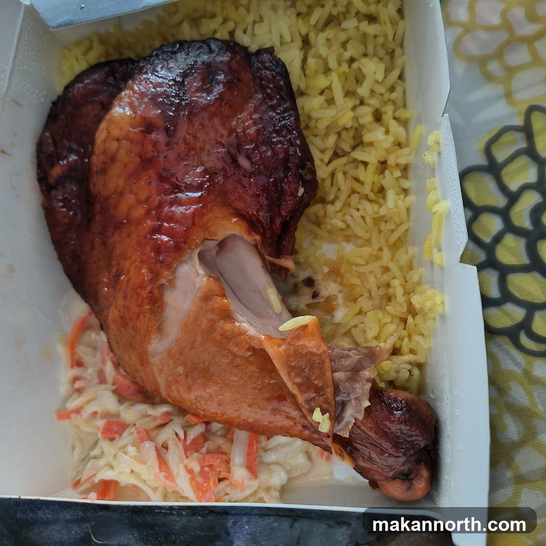 Roast Chicken Leg with Rice and Coleslaw