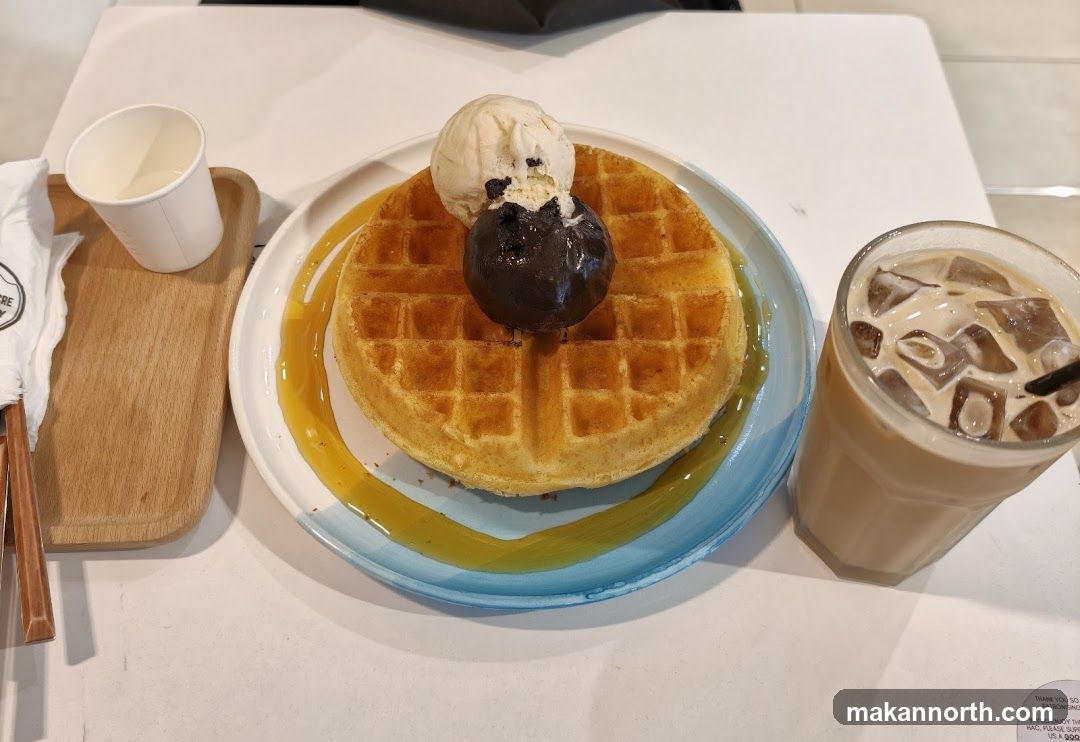 Waffle with Ice Cream and Coffee