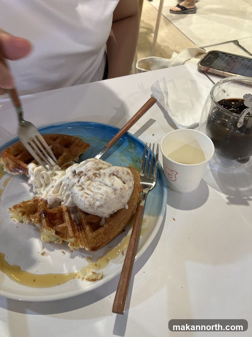 Waffles with Ice Cream and Coffee