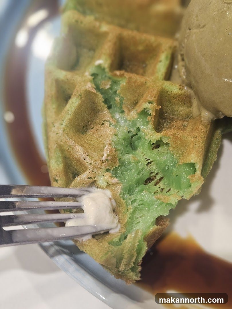 Green Waffle with Ice Cream
