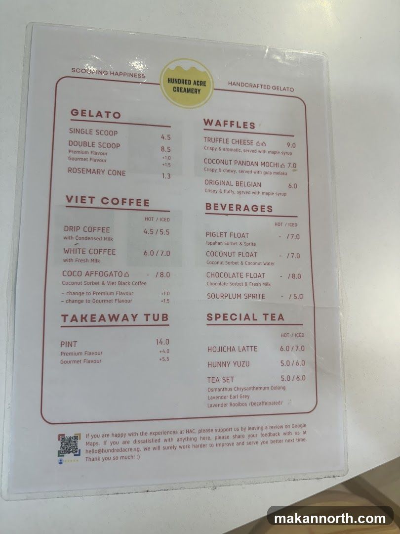 Hundred Acre Creamery Menu