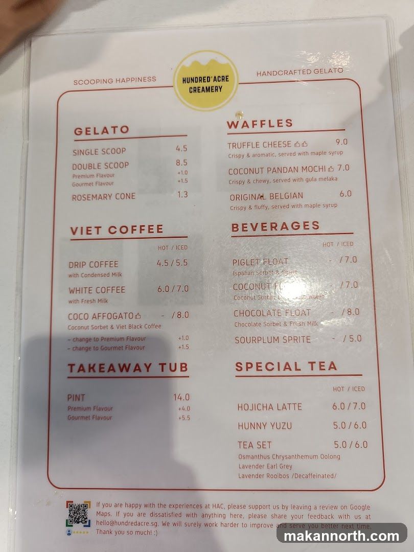 Hundred Acre Creamery Menu