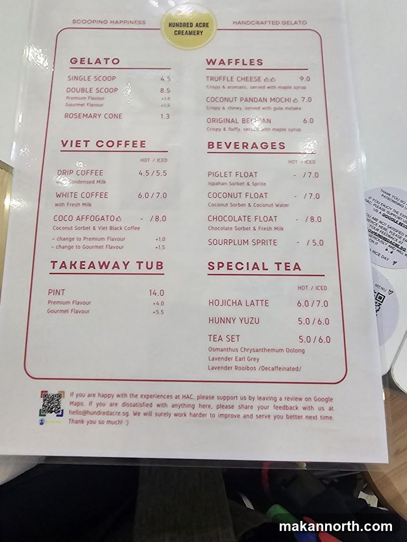 Hundred Acre Creamery Menu