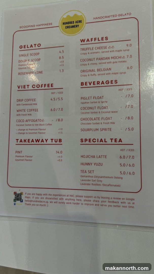 Hundred Acre Creamery Menu