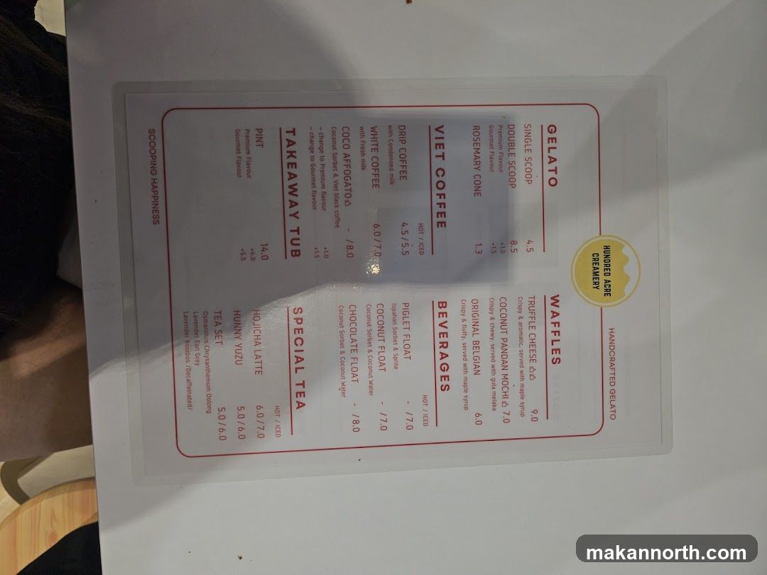 Hundred Acre Creamery Menu