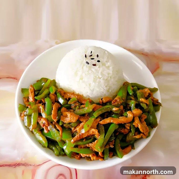 Stir-fried Pork with Green Peppers and Rice