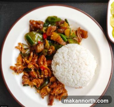Stir-fried meat and vegetables with rice