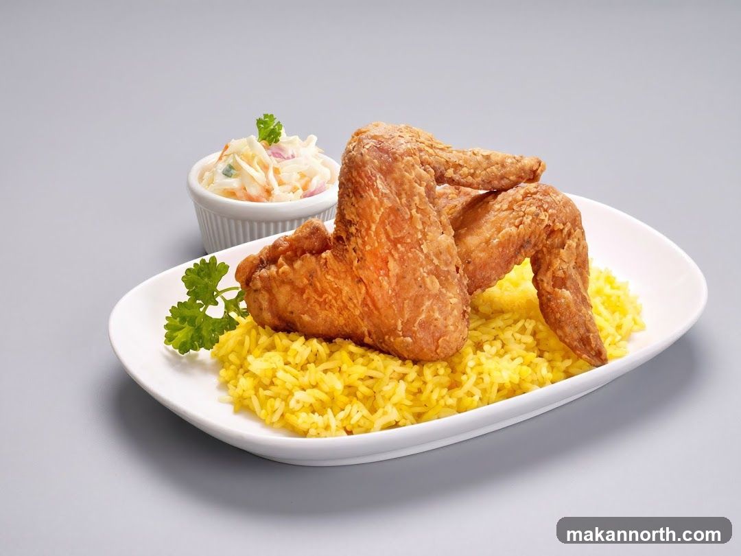 Fried Chicken Wings with Rice and Coleslaw