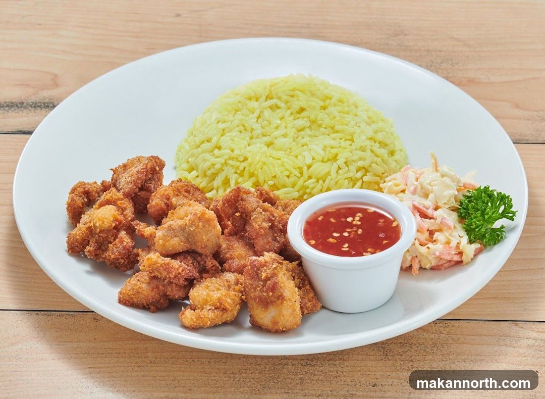 Fried Chicken Bites with Rice and Coleslaw