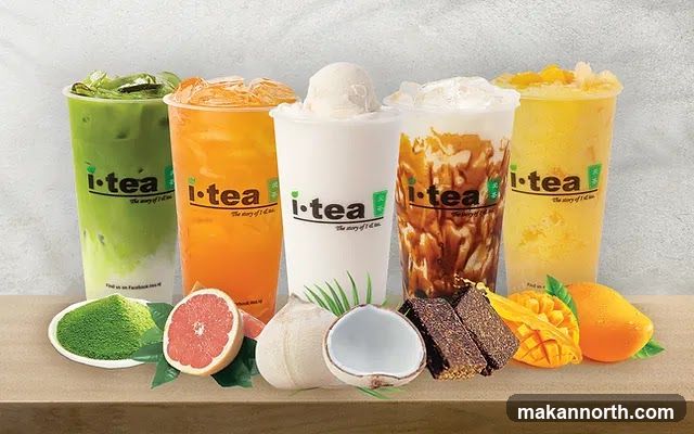 Assortment of I-Tea Drinks and Ingredients