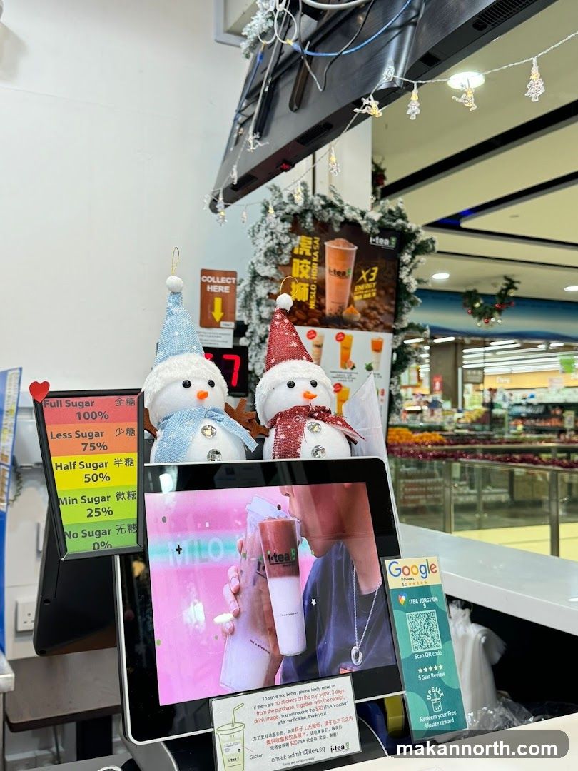 Drink shop counter with Christmas decorations