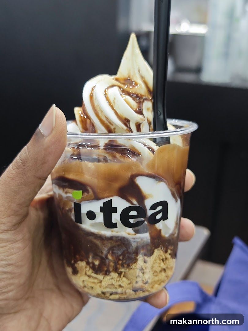 Iced dessert with chocolate sauce