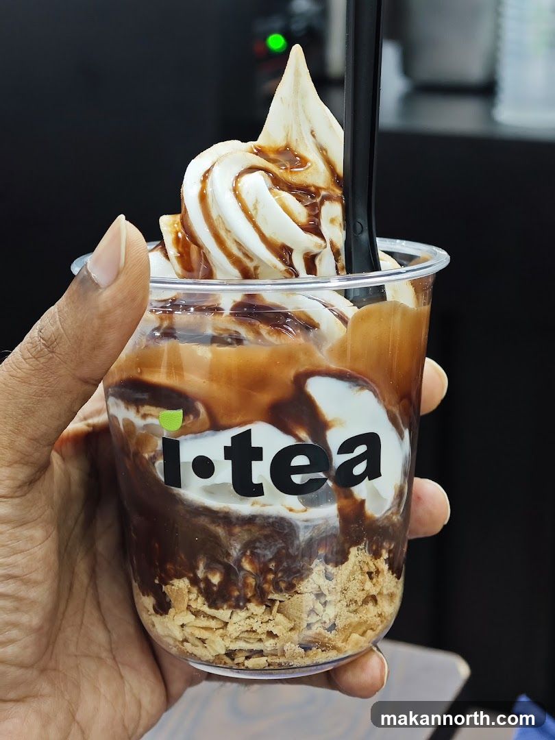 Dessert with Chocolate Sauce and Crumble