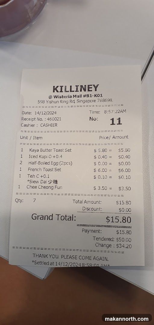 Receipt from Killiney