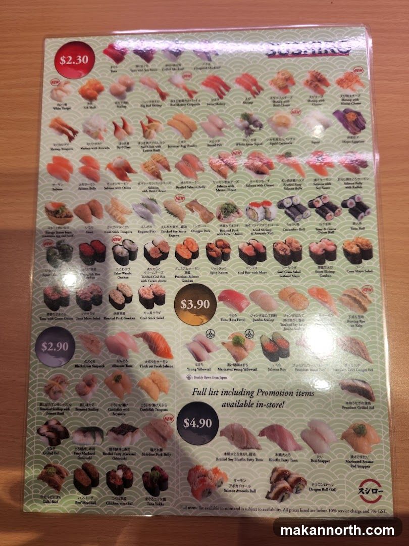 Sushi Menu