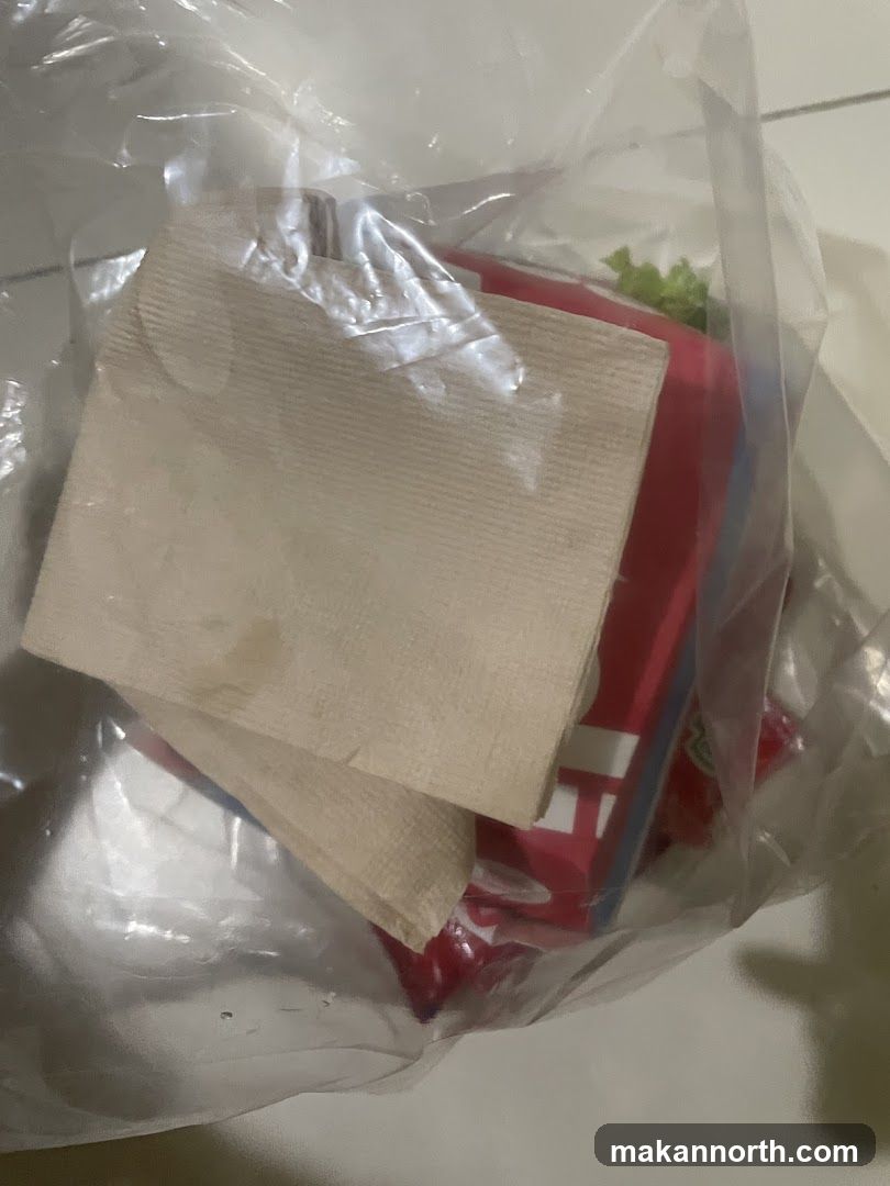 Takeout Bag with Food and Napkins