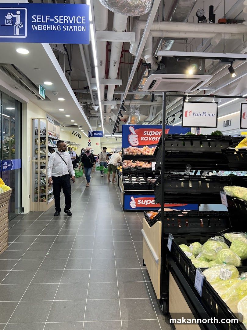 Supermarket aisle with produce