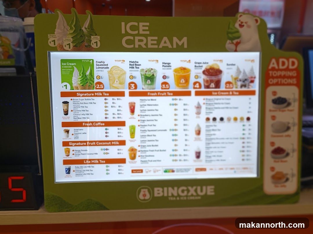BINGXUE Tea & Ice Cream Menu