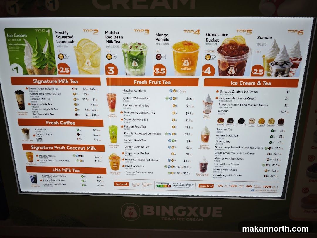 BINGXUE TEA & ICE CREAM Menu