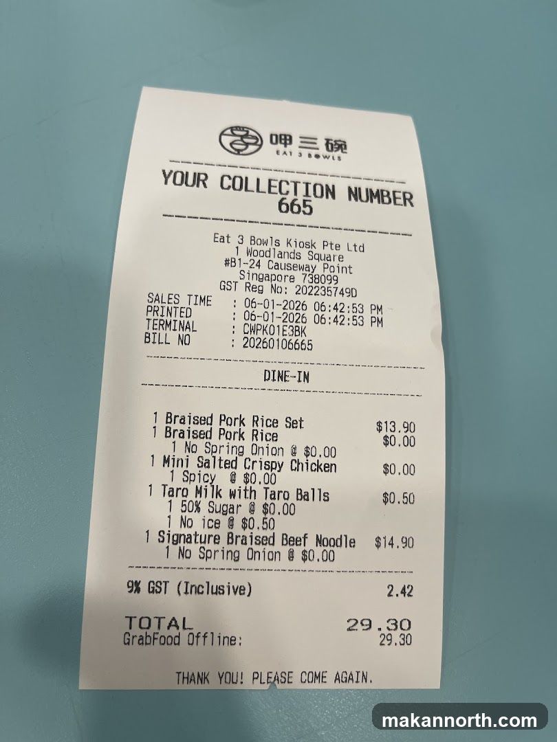 Eat 3 Bowls Receipt