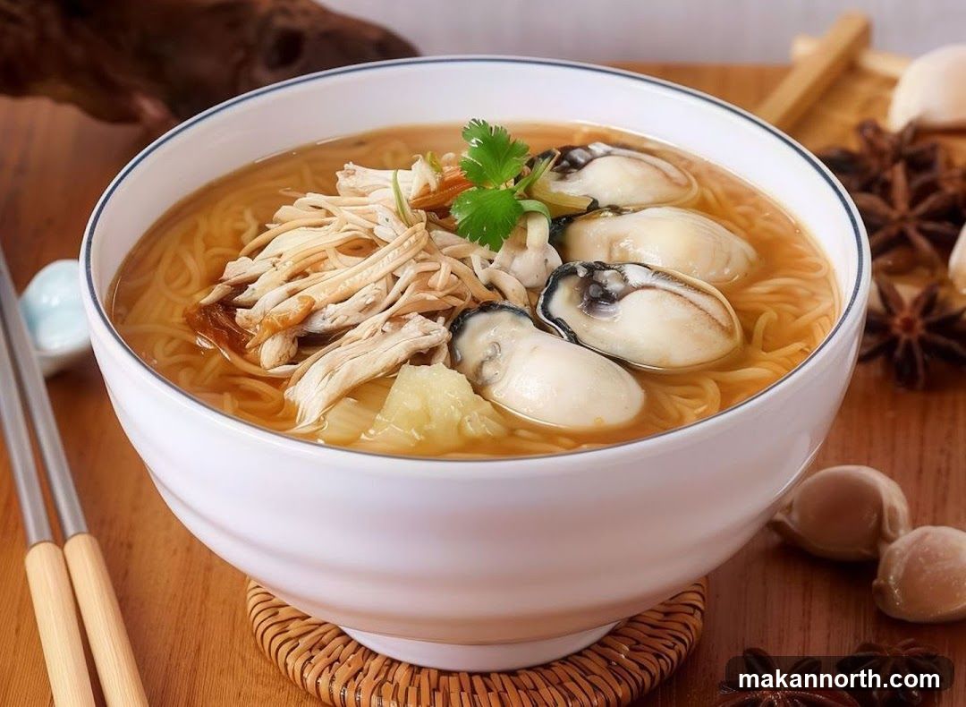 Oyster and Shredded Chicken Noodle Soup