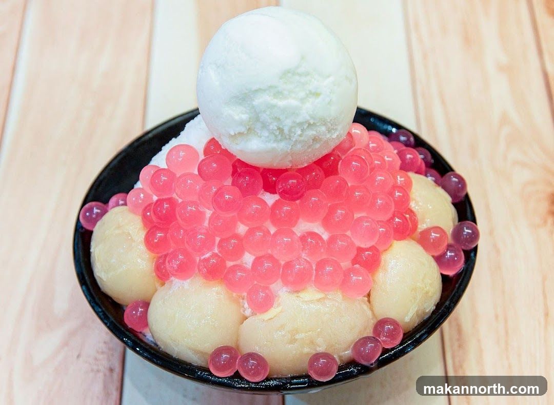Shaved Ice Dessert with Fruit and Ice Cream