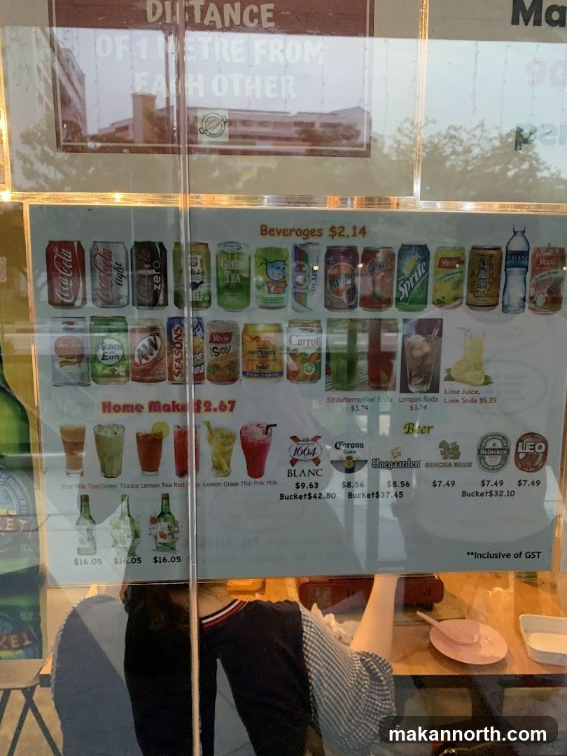 A menu displaying various beverages and beers with prices.
