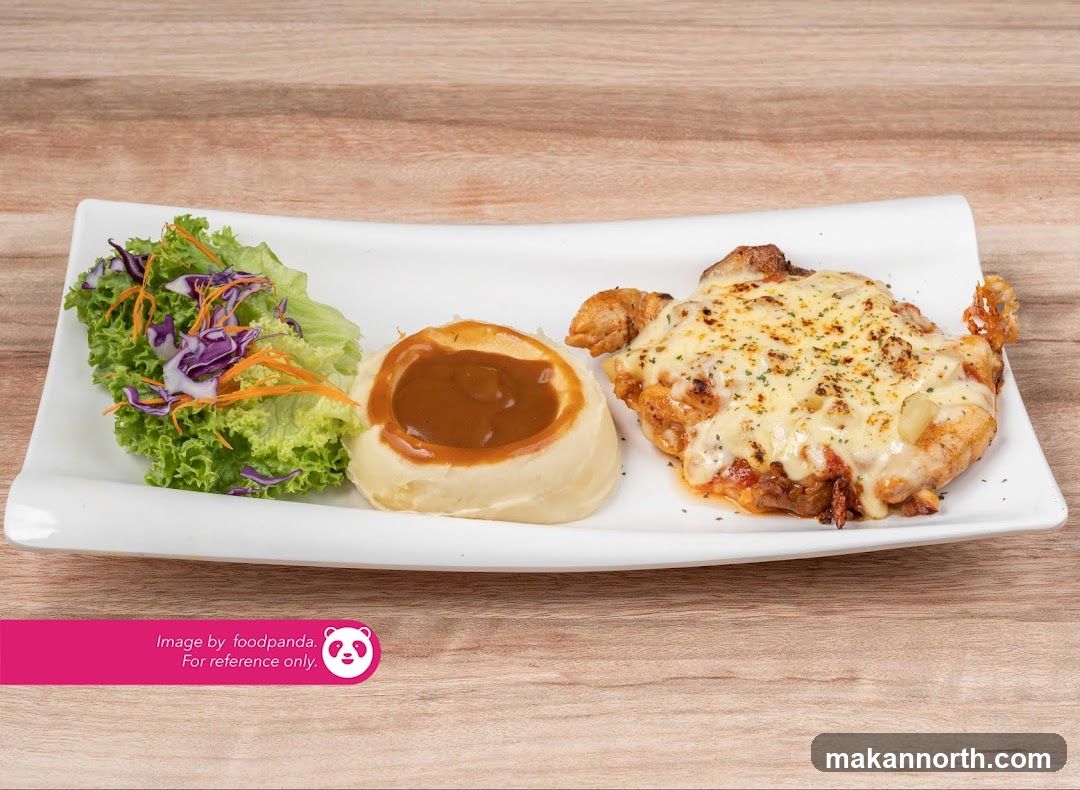 Cheesy Chicken with Mashed Potatoes and Salad