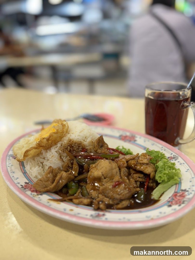 Stir-fried dish with rice and tea