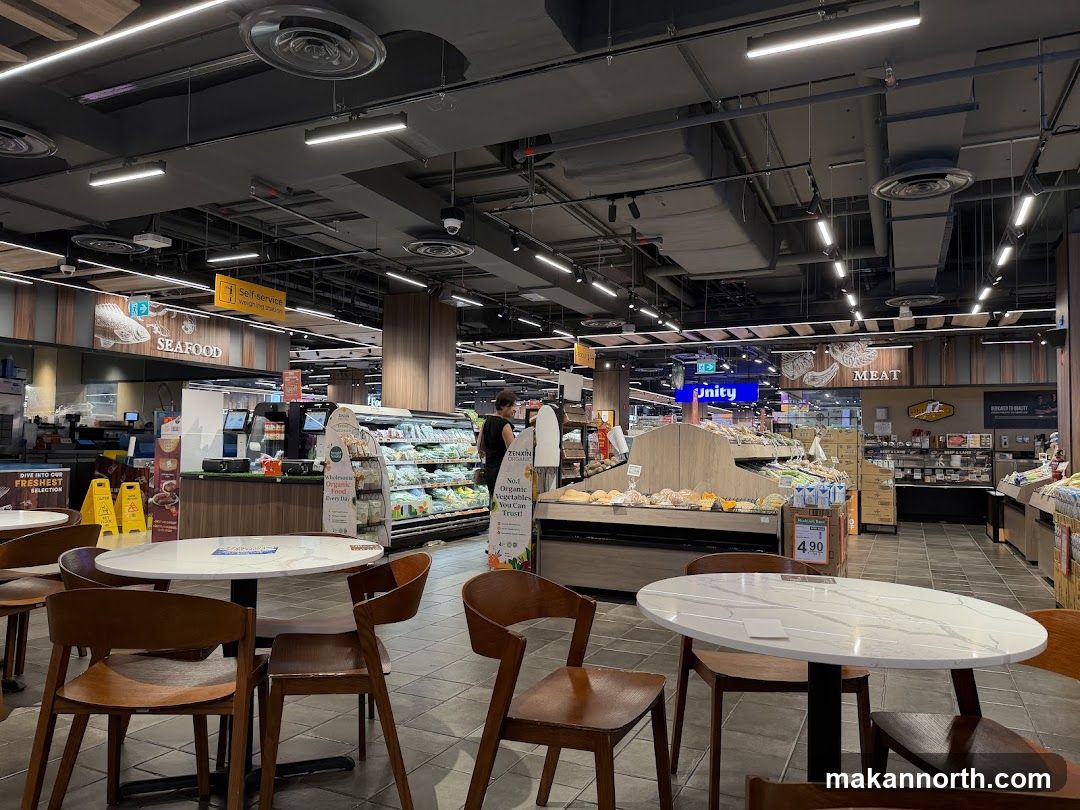 Grocery Store Interior with Seating Area