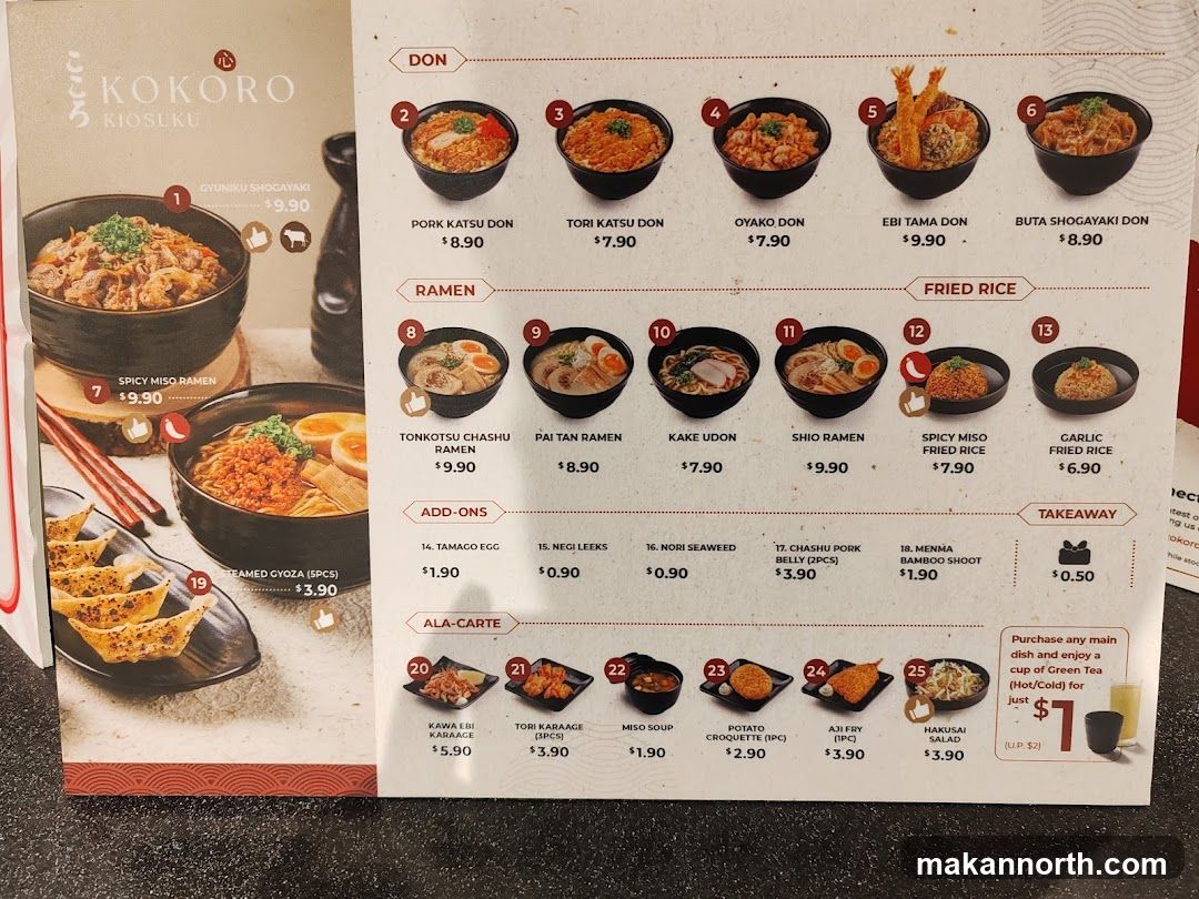 KOKORO KIOSUKU Menu