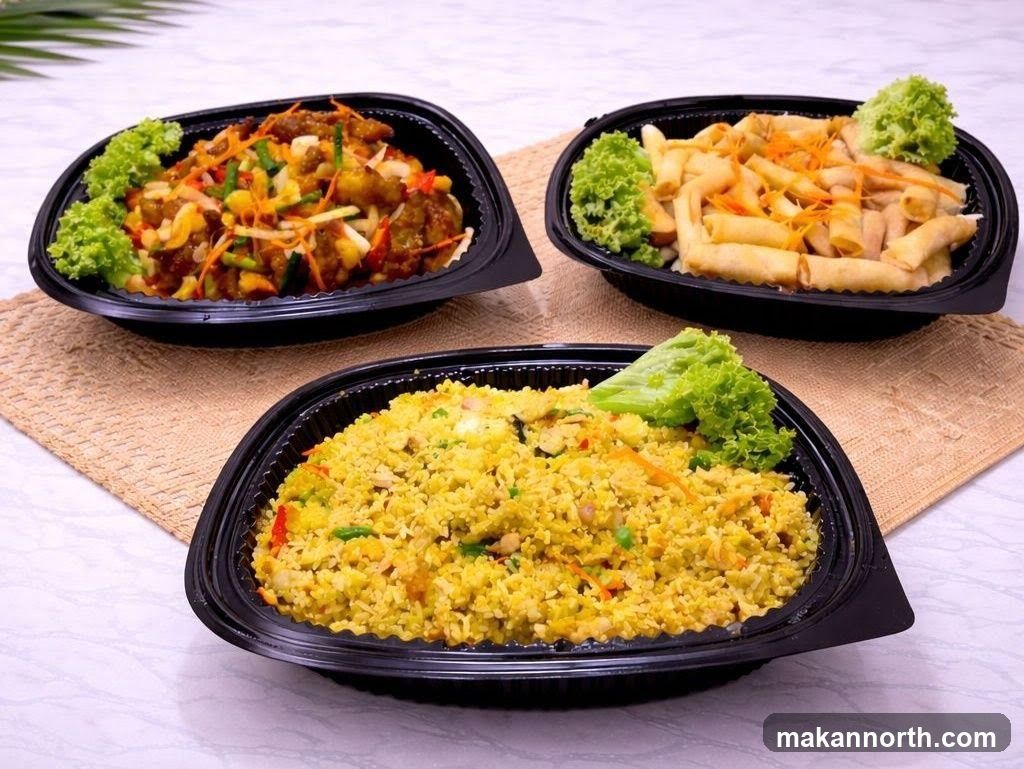 Three takeaway containers of food