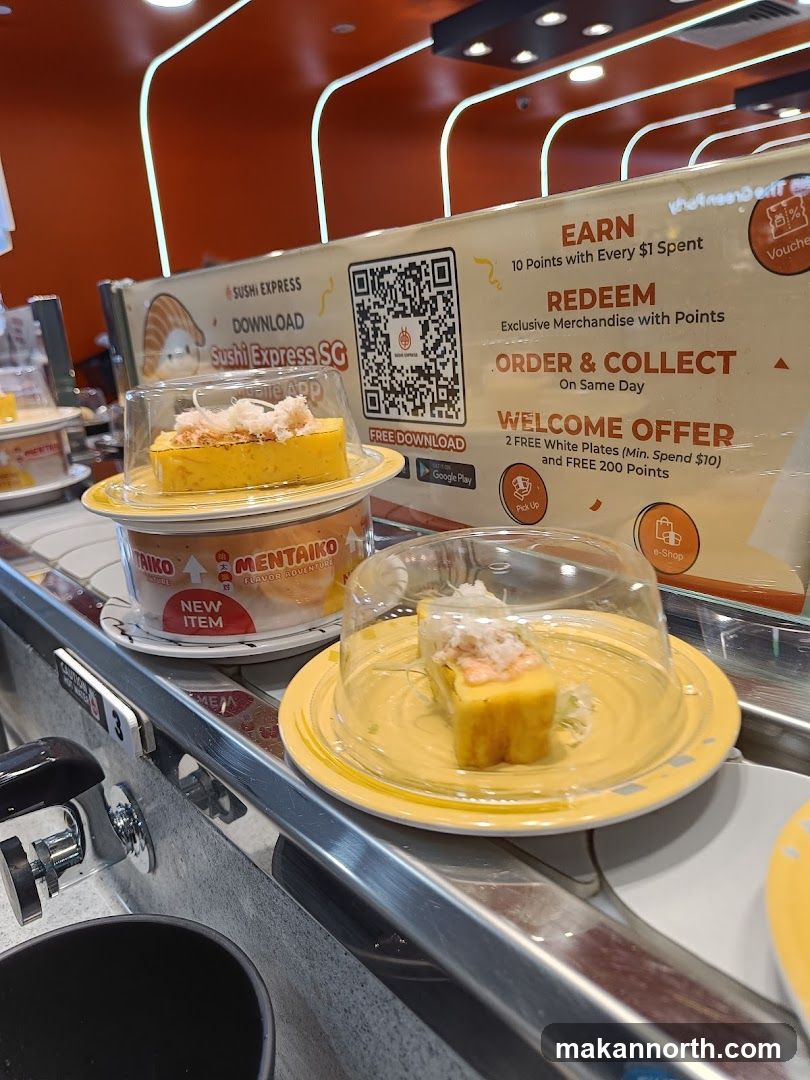 Sushi Conveyor Belt with Food and Promotions