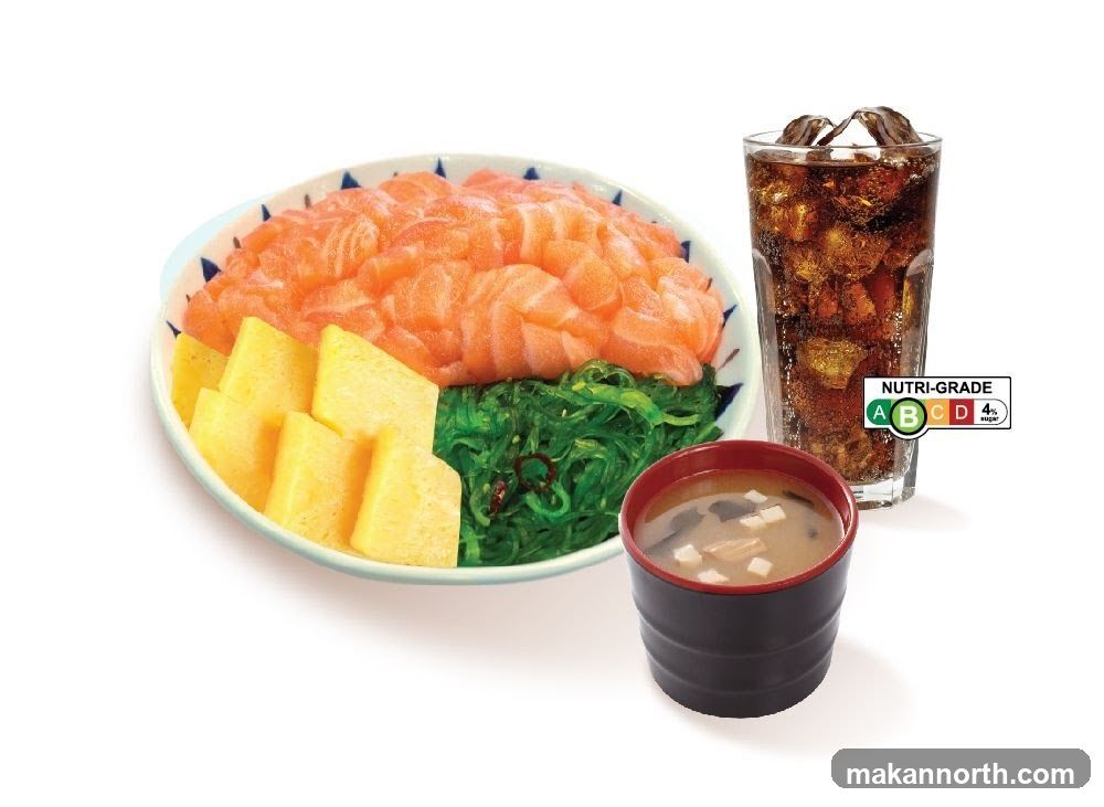 Salmon Poke Bowl with Drink and Soup