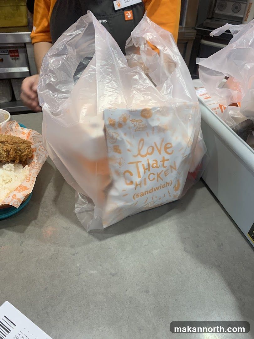 Takeout Bag with Chicken Sandwich Packaging