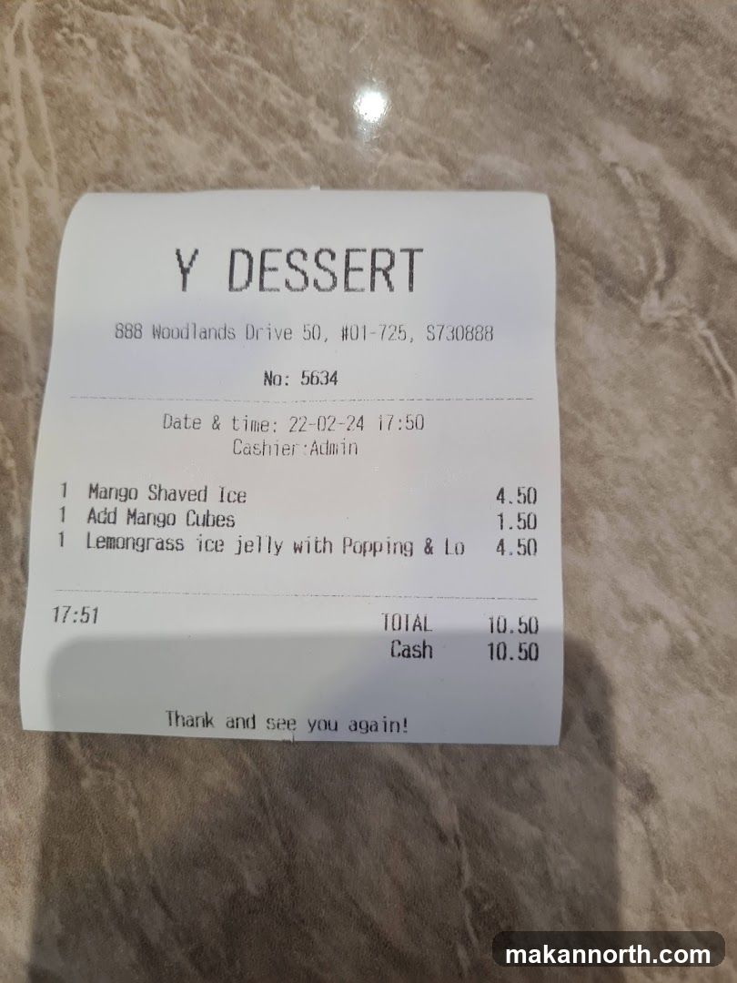 Y DESSERT Receipt