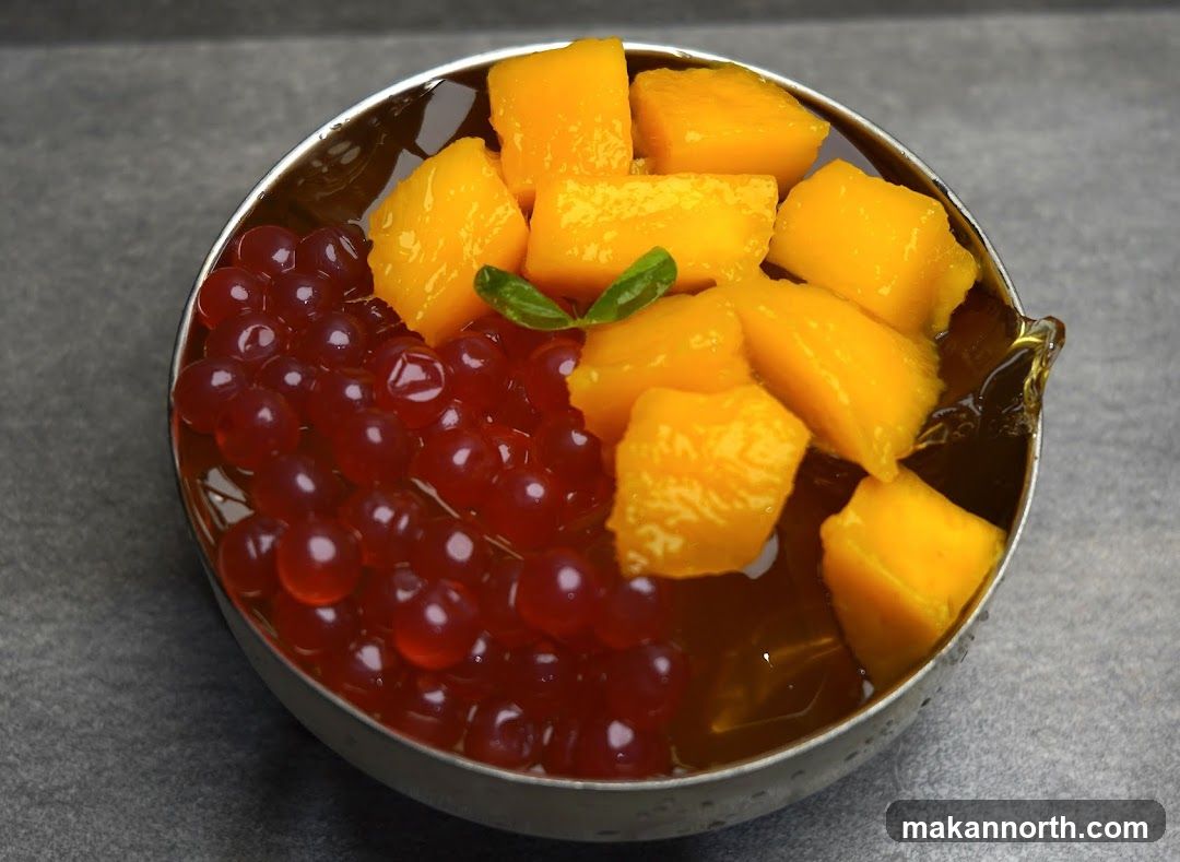 Mango and Red Boba Dessert