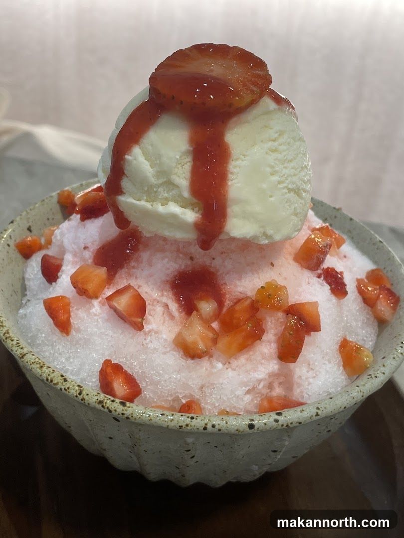 Strawberry shaved ice with ice cream
