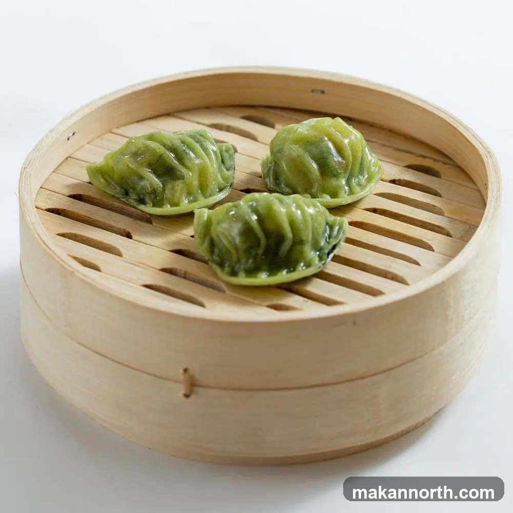 Green Dumplings in a Steamer Basket