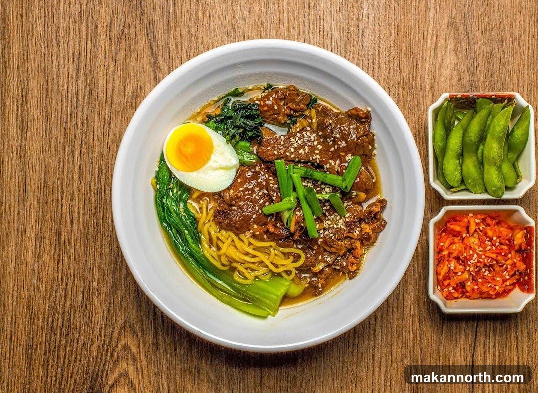 Noodle Bowl with Beef and Sides