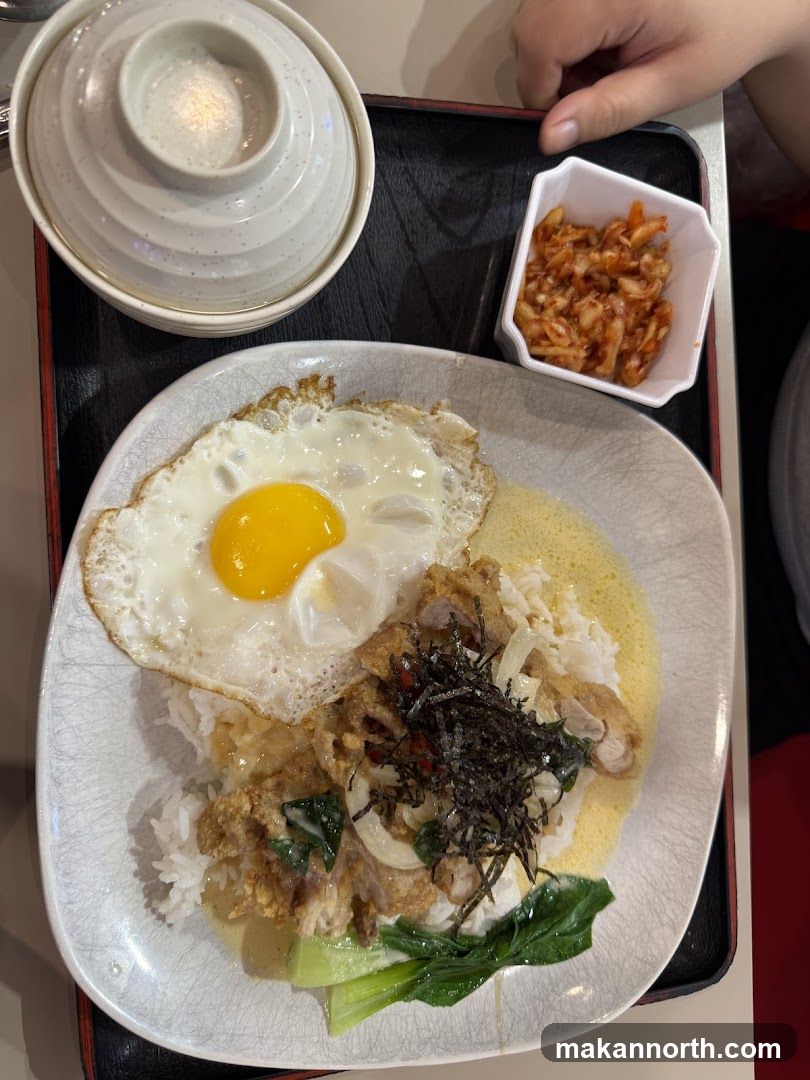 Fried Chicken Rice Bowl with Egg and Kimchi