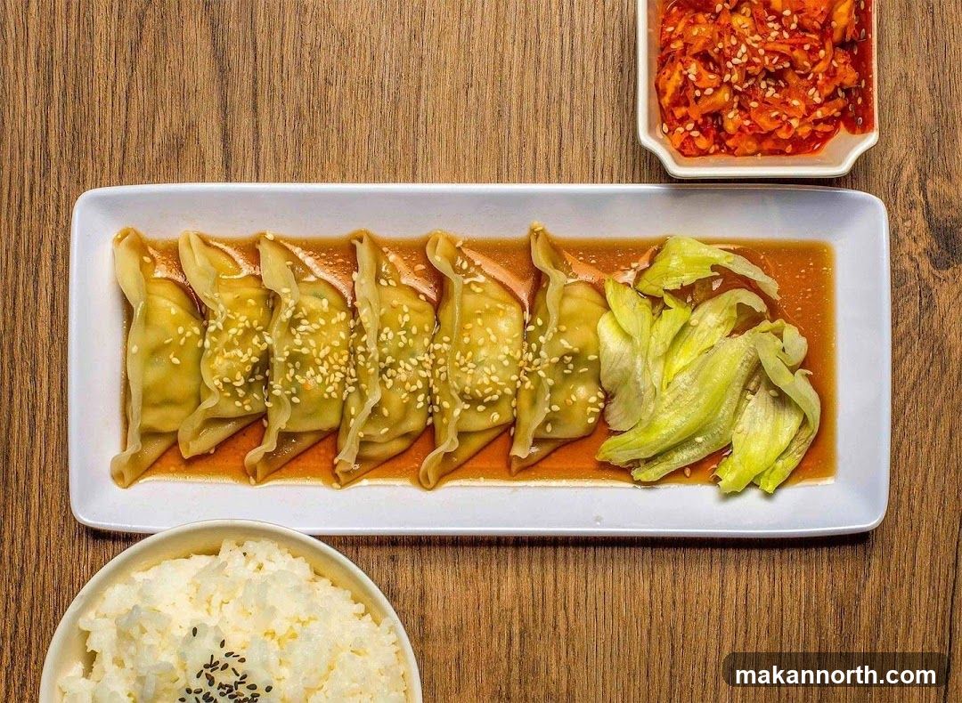 Gyoza with Rice and Kimchi