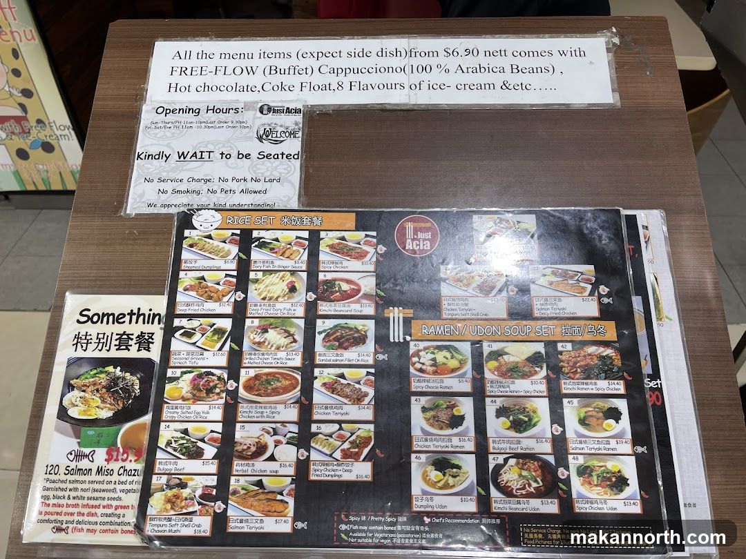 Just Acia Menu