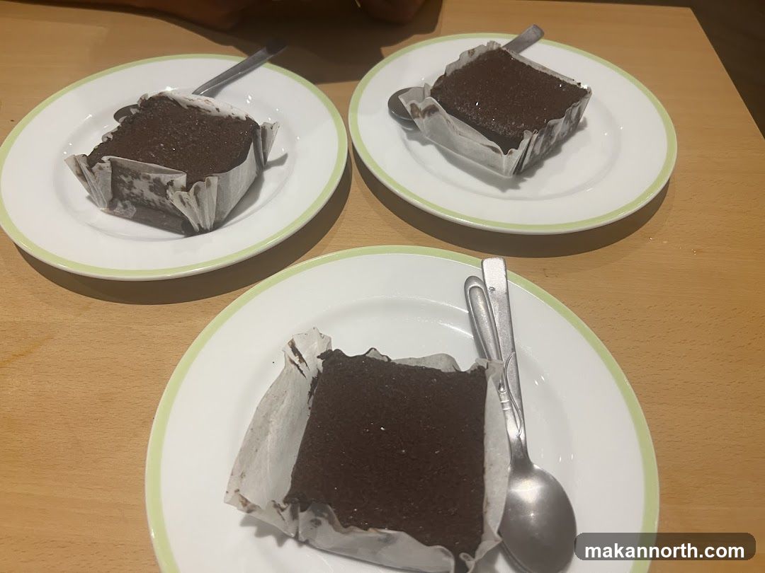 Three slices of chocolate cake