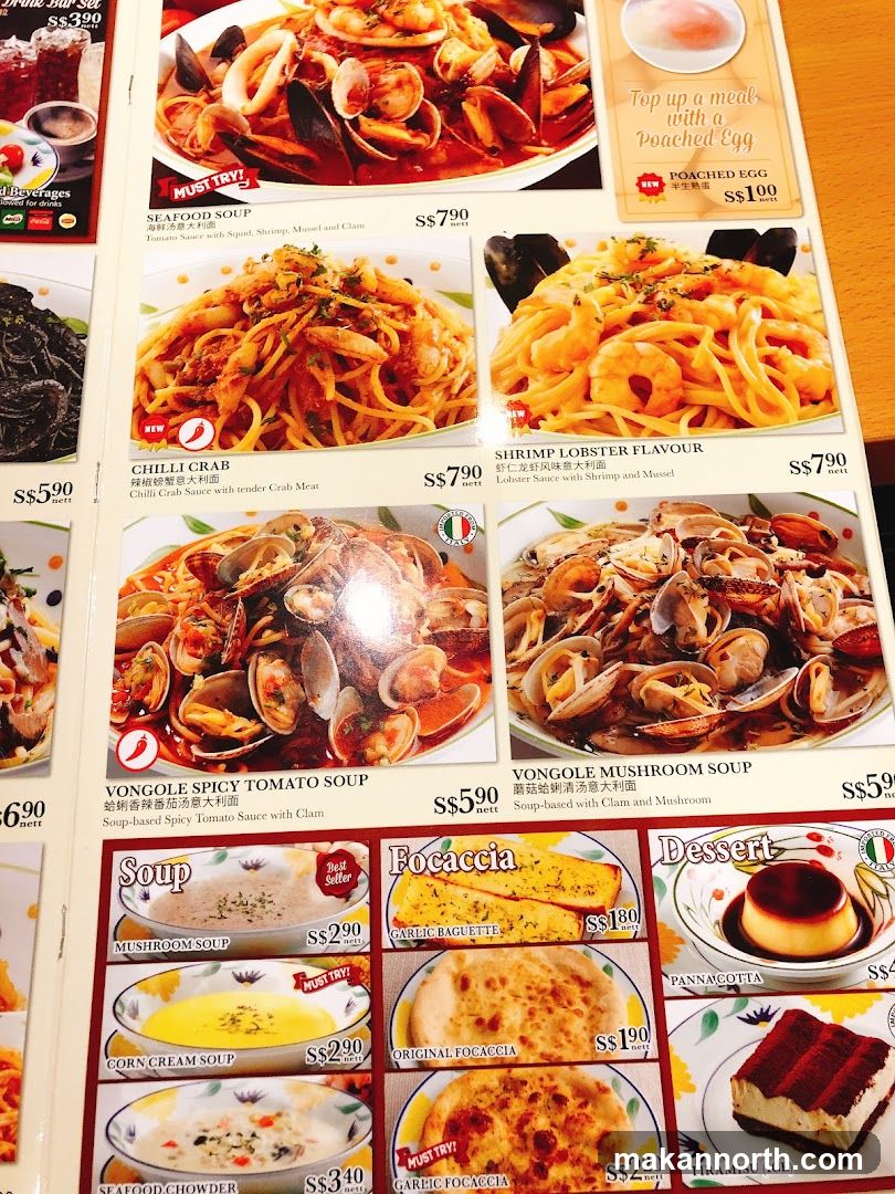 Menu with Italian Dishes