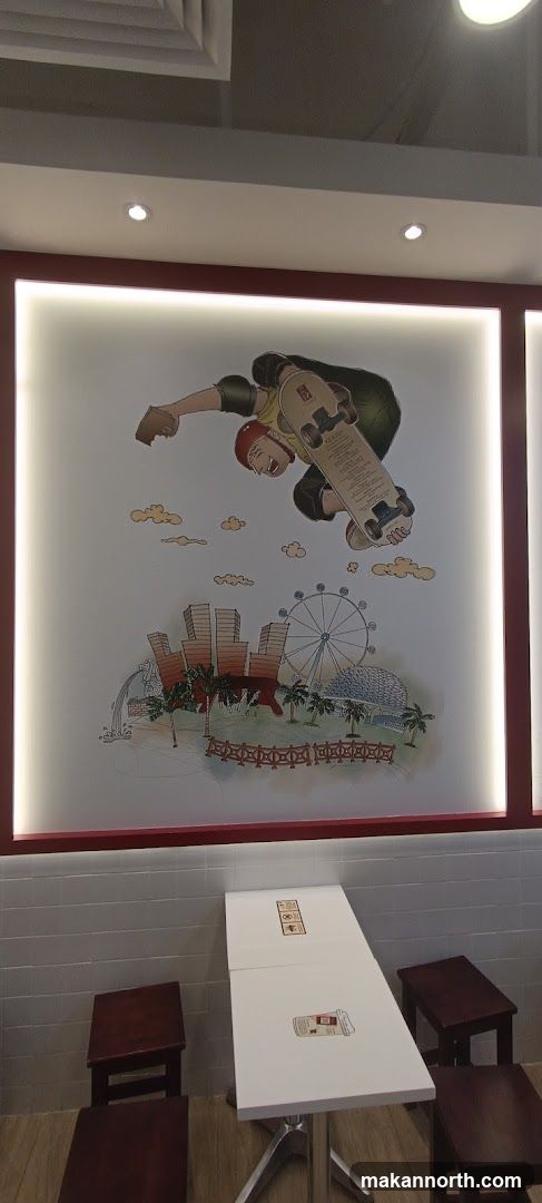 Skateboarder Mural and Dining Area