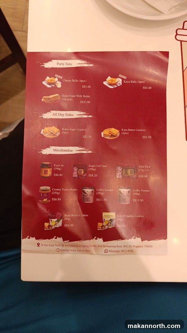Ya Kun Kaya Toast Menu