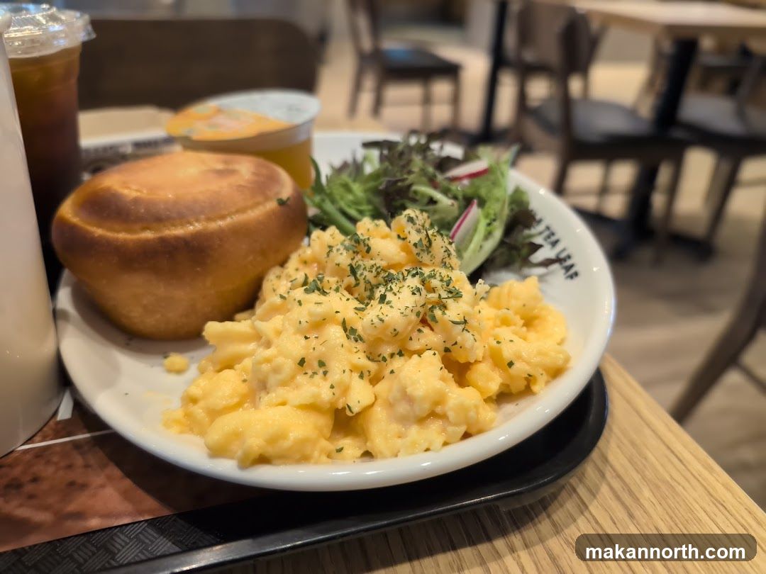 Breakfast Plate with Scrambled Eggs and Salad