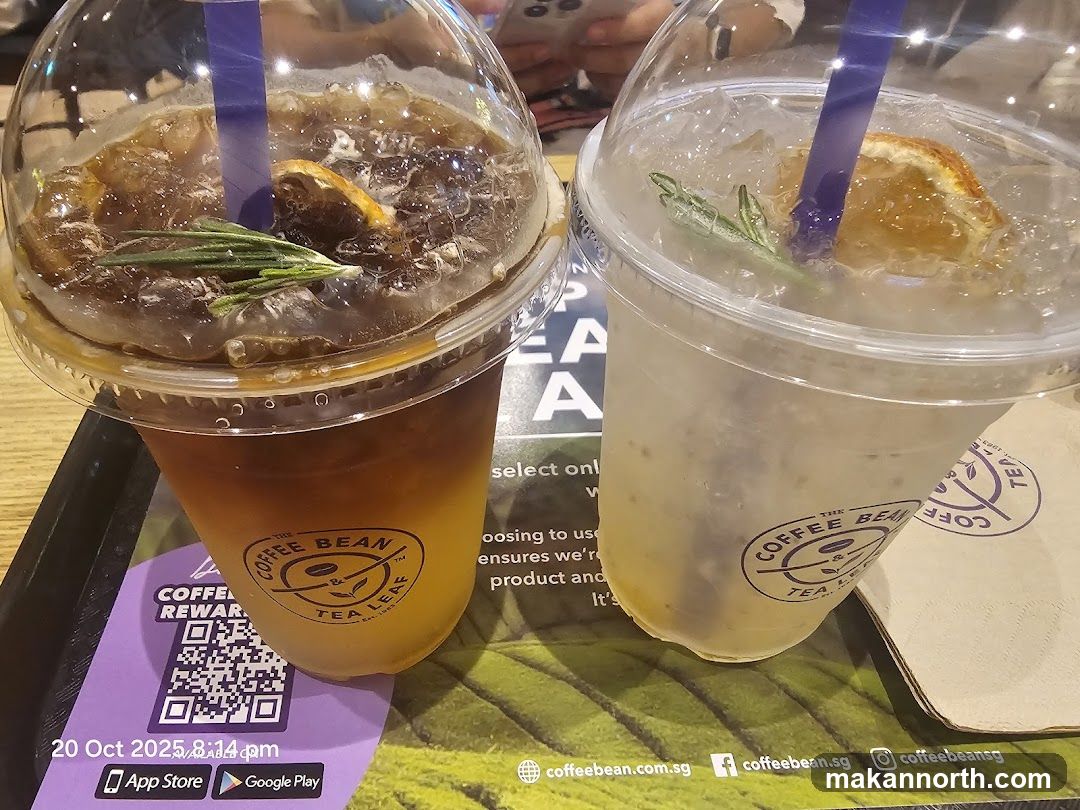 Two iced drinks with orange slices and rosemary