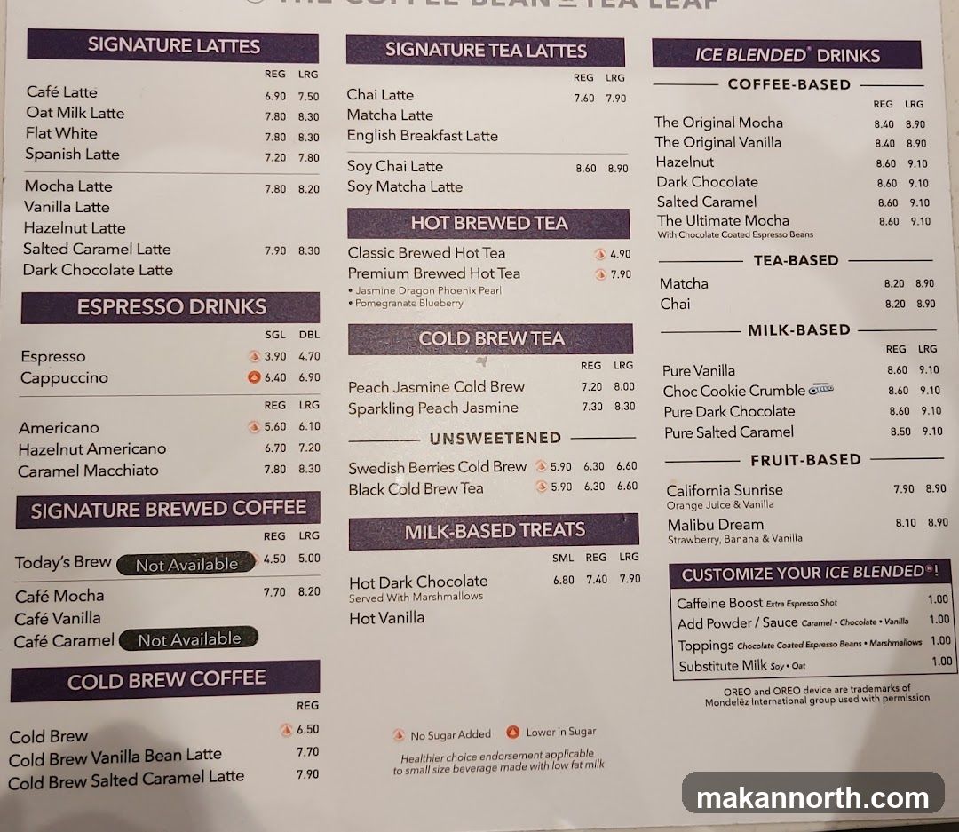 The Coffee Bean & Tea Leaf Menu
